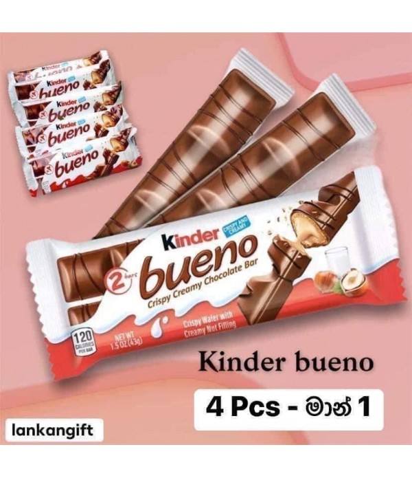 Kinder Bueno Milk Chocolate and Hazelnut Cream Candy 2 Bar 4 pcs